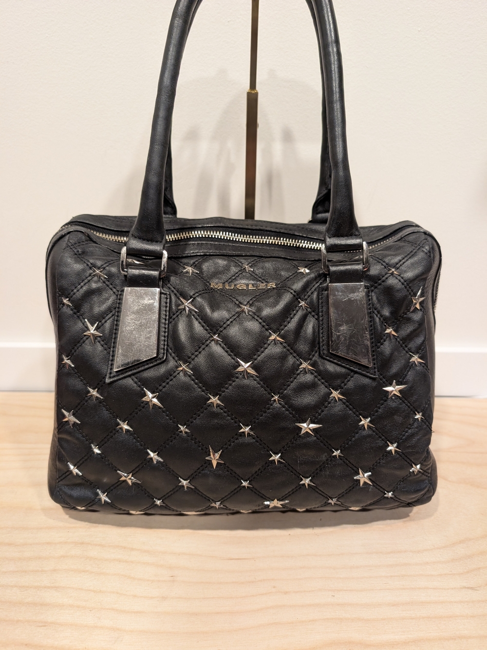Mugler Black Quilted Star-Stud Satchel